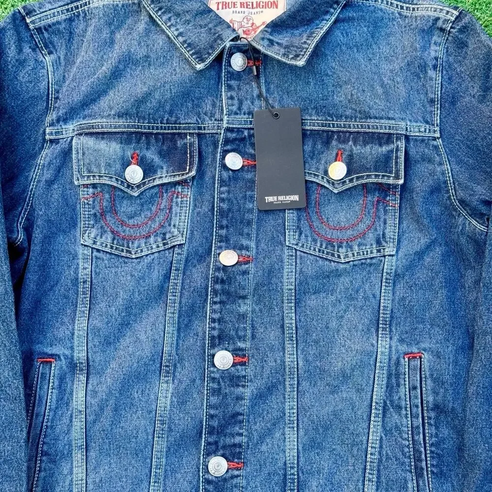 True Religion Brand World Tour Jesse SN Trucker Button Jacket Medium Abyss Wash